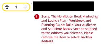 Amazon Error - Book can't be shipped to the address you selected